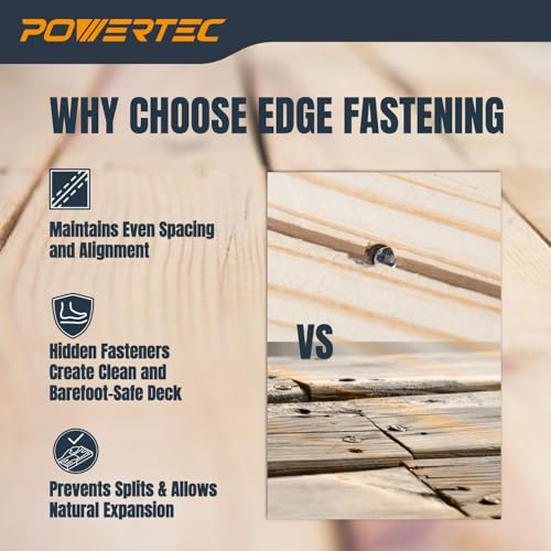 Image of POWERTEC Edge Deck Screw Jig Kit with 250pc #10 x 2-3 /8 inch Screws & T15 Depth-Stop Bit - Hidden Fastener Decking Tool with 3 Spacers for 3.5 inch to 6 inch Wood & Composite Decking (72482)
