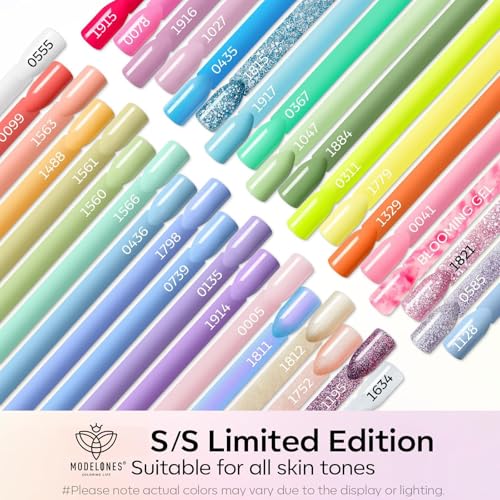 Image of modelones 40Pcs Gel Nail Polish Set, 36 Colors 2026 Summer Spring Pastel White Pink Light Yellow Blooming Glitter Gel Polish Kit with 4PCS Glitter Matte Glossy Top Base Coat LED Nail Art DIY Gift