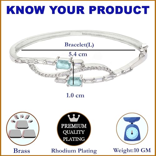Image of ZENEME Rhodium-Plated American Diamond Studded Flower Patterned Kada Bracelet For Girls and Women