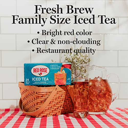 Image of Red Rose Family Size Iced Tea 24 Individually Wrapped Tea Bags Pack of 6 Full Flavored Refreshing Brewed Hot Served Cold Iced Tea