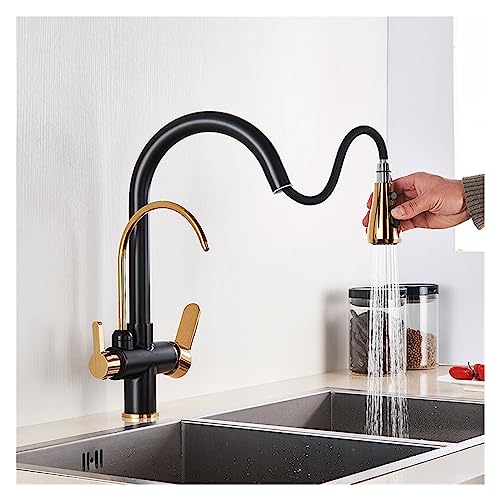 Robinet de cuisine purifié avec douchette extractible chrome noir