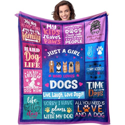 Dog Girl Blanket for Dog Moms 50X60 Just a Girl Who Loves Dogs Soft Throw Blanket Christmas Dogs Themed Gifts for Owners Girls