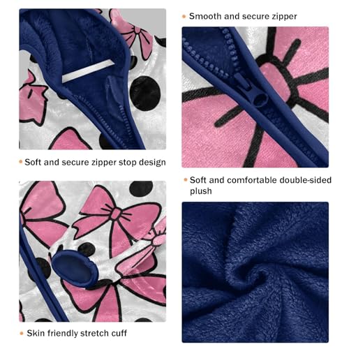 Pink Bows on Polka Dots Toddler Fleece Jacket Girl Boys Hooded Fleece Jacket Coat Warm Outwear Zip-up 3-10T3