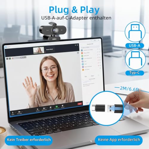 4K UHD Webcam, PC Kamera mit schnellem Autofokus, 2 Mikrofon für Laptop Mac – Ansicht 4