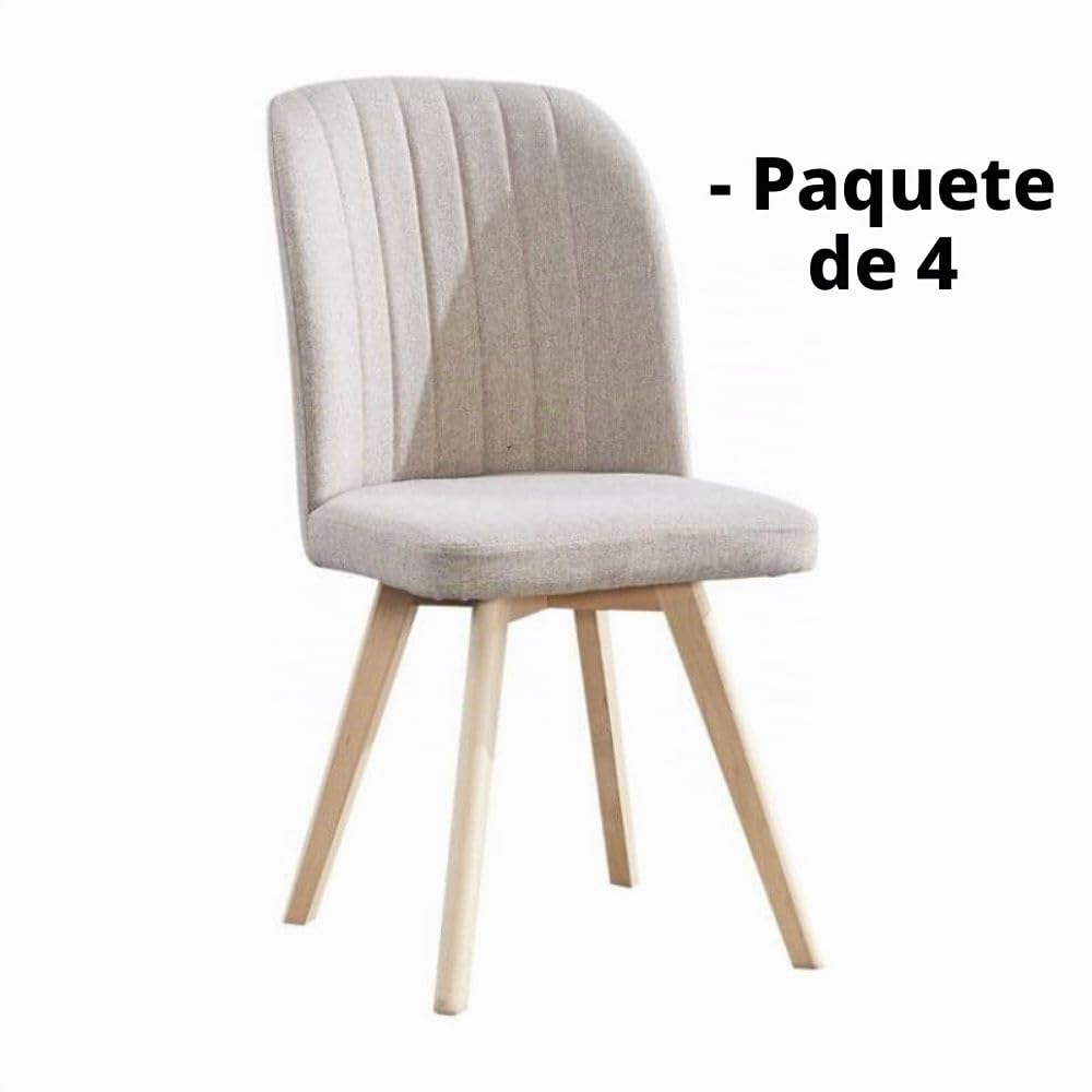 Mobelcenter, Pack 4 Sillas de Comedor Lane Tapizada, Sillas de Salón Beig y Patas Color Haya, Medidas: Ancho: 46 cm x Fondo: 55 cm x Alto: 92 cm - (1407)