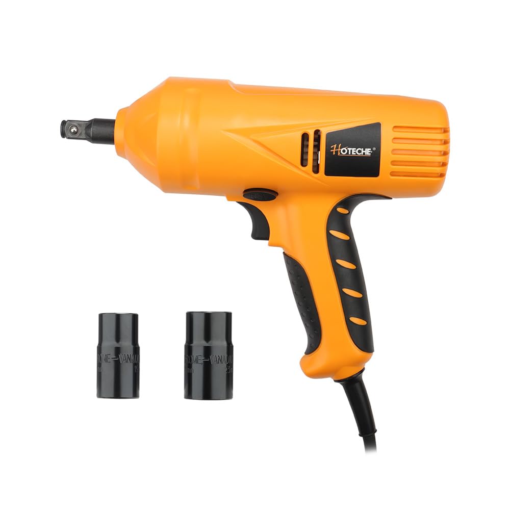 Hoteche 300W Elektrischer Schlagschrauber mit 500NM Drehmoment, 6000RPM, 1/2" Zoll Vierkantkopf, VDE Stecker - Gelb/Schwarz