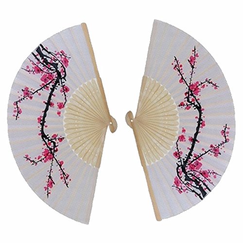 Vanvene 10 Pcs Delicate Cherry Blossom Design Silk Folding Hand Fan Wedding Favors Gifts Japanese Party #TOP3