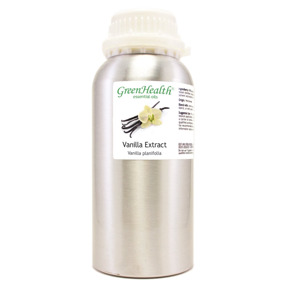 Vanilla Extract Oil -16 fl oz (473 ml) Aluminum Bottle w/Plug Cap 100% Pure Essential Oil GreenHealth