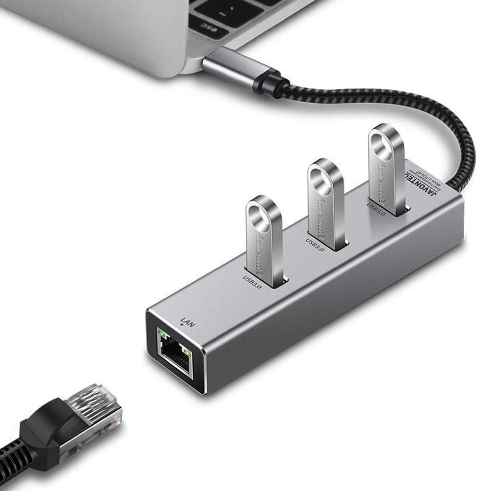 USB C to Ethernet Adapter, USB 3.1 Type-C to 3 Port USB 3.0 Hub with RJ45 10/100/1000 Gigabit Ethernet LAN Wired Network Converter Compatible MacBook, Surface Go, HP Spectre and More