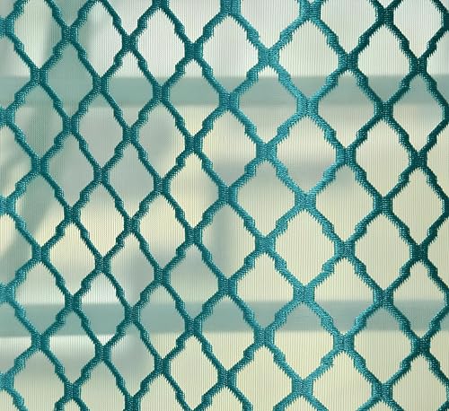 Image of Sheer Net Semi Transparent Home Decor Curtains for Living Room, Balcony Doors and Windows Panel, Parda, Eyelets Hanging, Aqua Blue, 1 Piece, 4 x 7 Feet