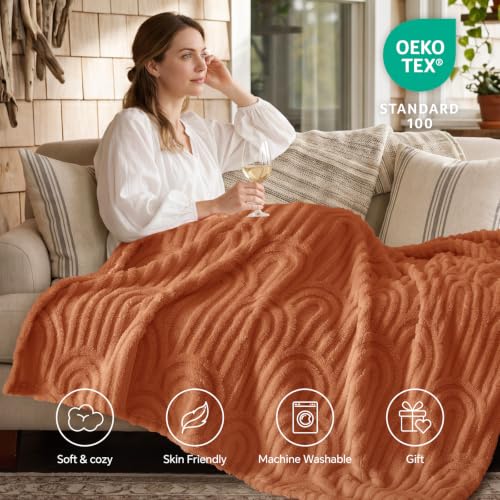 Image of BEDELITE Burt Orange Boho Fleece Fall Throw Blanket for Couch, 50x60 Inches | Fluffy Fall Blanket for Sofa Bed Dorm Room Decor, Luxury Soft Cozy Plush Fuzzy Fleece Blankets Gift for Women, Lightweight