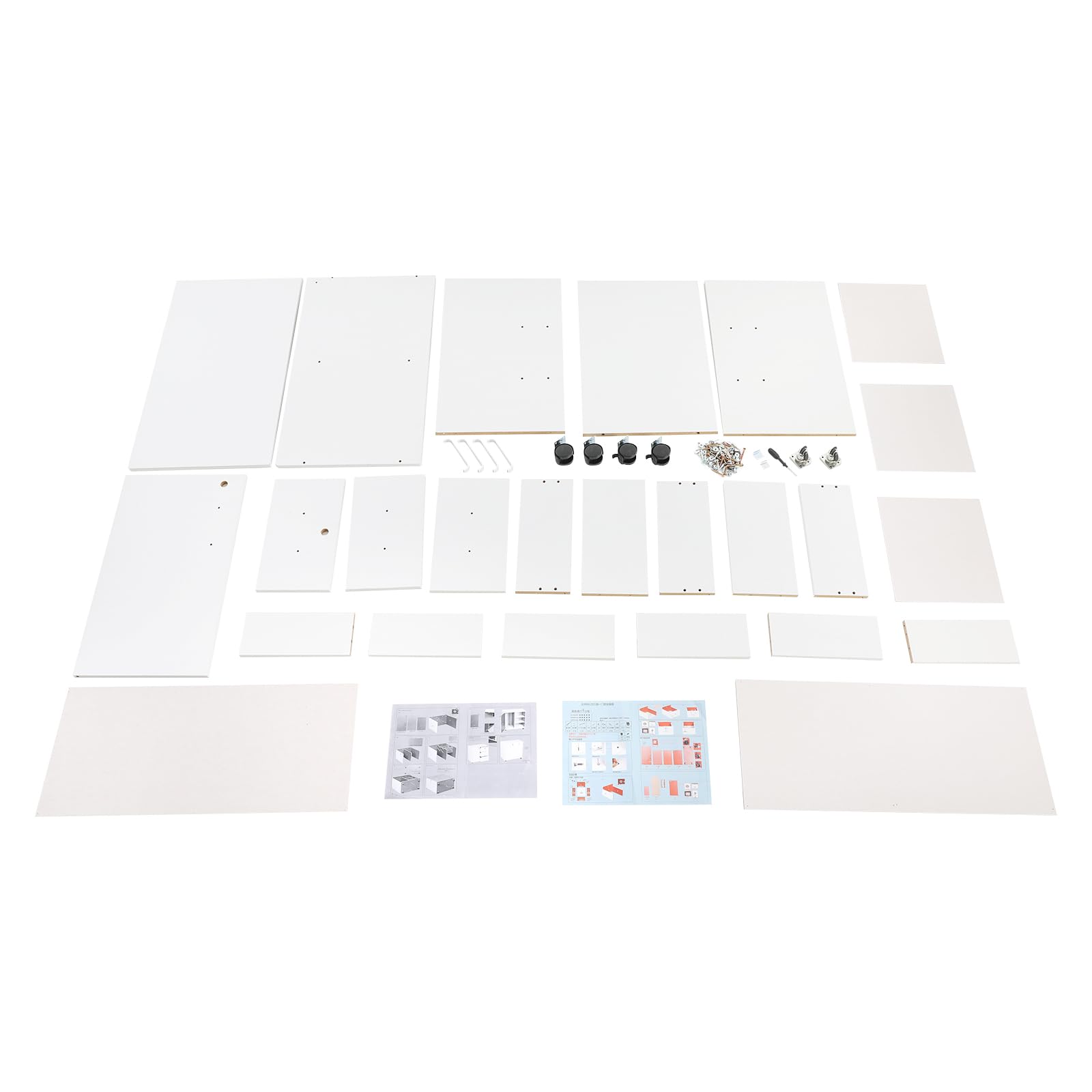 Cassettiera con 3 cassetti e anta da 60 cm, bianco caldo | Per ufficio e soggiorno, 3 cassetti + porta, 4 ruote, portata fino a 60 kg, compatto