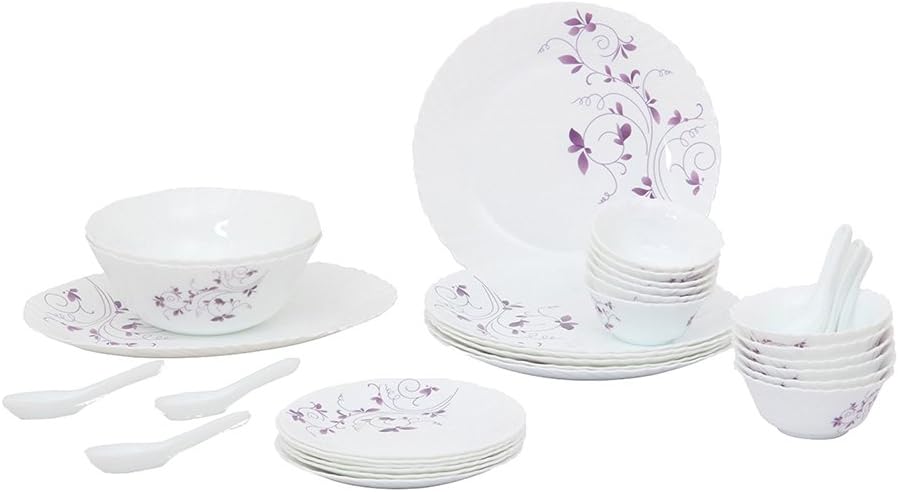 Pinkcity La Opala Diva Dazzle Purple Dinner Set - 33 Pieces - White