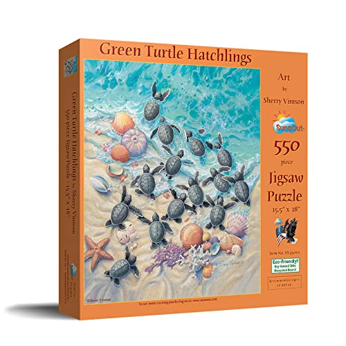 SUNSOUT INC - Green Turtle Hatchlings - Rompecabezas de 550 piezas por el artista Sherry Vintson - Tamaño terminado 15.5" x 18" - MPN# SV45501 miniatura 2