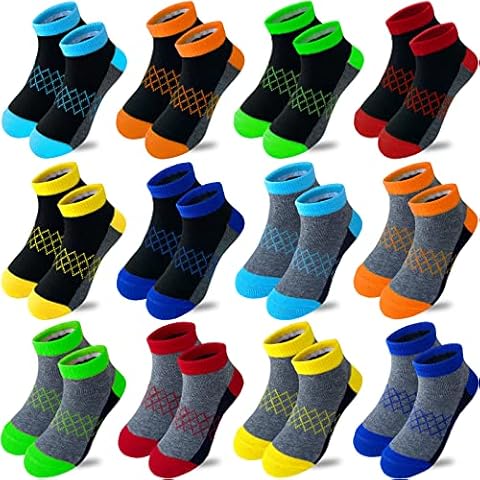 Tsmollyu 12 Pairs Boy Socks Half Cushioned Low Cut Socks Ankle Athletic Cotton Socks For Little Big Kids Age 3-10(7-10 Years) Cover