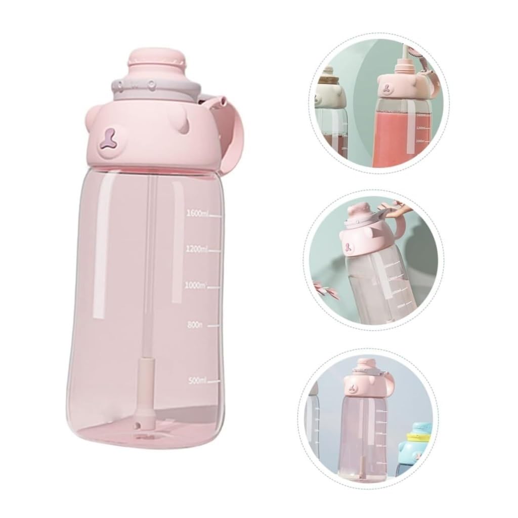 Bouteille d'eau Bouteille d'eau en Plastique Bouteille d'eau de Sports de Plein air Bouteille d'eau Mignonne de Tasse avec la Bouteille d'eau de Forme Physique de Paille Gourde(Rosa)