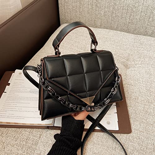 PU Leather Rhombus Pattern Handbag, Chain Shoulder Bag, Solid Color Simple Messenger Bag, Trendy Square BagHandbag Wallet2