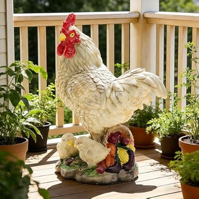 Teaeeno Real Rooster Yard Decor, Chicken Yard Decorations Outdoor,Garden Rooster Decor for Outside,Lawn Statues Decorative Ornaments for Home Patio Backyard Landscape, Ornament for Women/Gardening