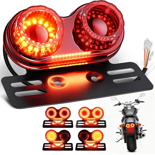 Image of PBYMT Enhanced Motorcycle Tail Light, Break light Running Lights, IP67 Waterproof Turn Signals with License Plate Bracket Compatible with Street Bike Cruiser Chopper Bobber (Red, 90 LEDs)