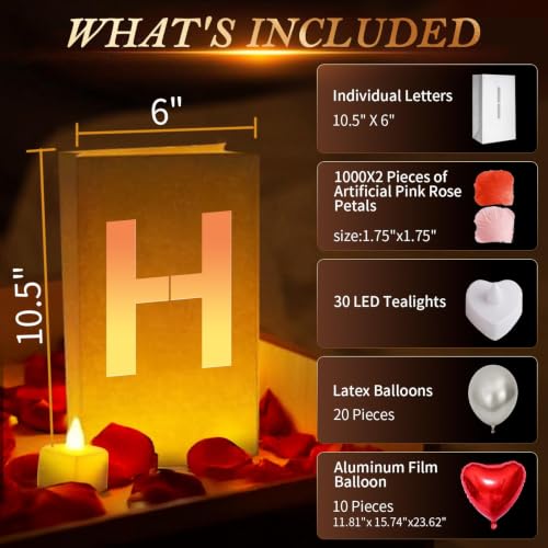 Image of FOREVER YOURS Light Up Letters, with Tea Lights Candles, Rose Petals, Pearlescent Foil Balloons - Luminary Paper Bags, Anniversary Decorations and Valentines' Day Decorations for Your Loved One