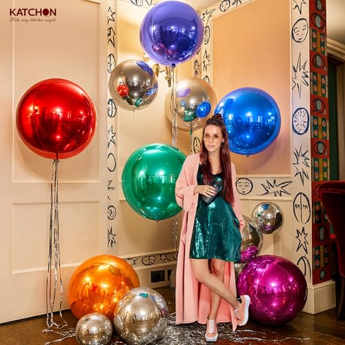 Image of KatchOn, Multicolor 4D Foil Balloons, 22 Inch - Pack of 6 | Round Foil Balloons for Christmas Decorations, Wedding, Birthday Party, Baby Shower Decorations, Winter Party, New Year Decor