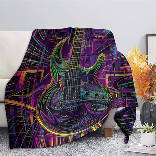 Couverture Jeté 3D Guitare Électrique Microfibre Douce Impression Néon