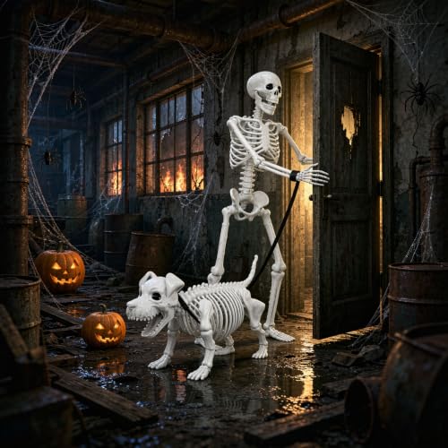 Halloween Decorations Outdoor, Halloween Skeleton Yard Decorations, Spooky Posable Skeleton Props for Front Porch Decor, Hallowen Yard Decoration for Garden Party Display