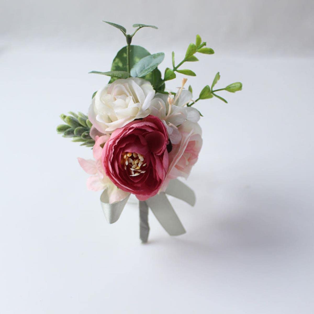 EEfpxwtz Prom corsage wrist flower， Silk Rose Wrist Flowers Brsmaid Groom Boutonniere Wedding Multicolor(A Boutonniere)