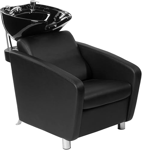 Buy-Rite Salon  Spa Equipment Shelby YLG-556-BLK - Estación de lavado de champú unidad de silla y cuenco para salones cuenco de porcelana de