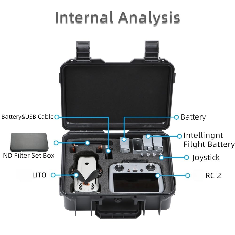 Lito X1/Lito 1 Hülle, wasserdichte harte Tragetasche für DJI Lito X1/Lito 1 mit RC 2/RC-N3 Fernbedienung, tragbare Aufbewahrungstasche Reisetasche Tragetasche für DJI Lito X1 Fly Mehr Combo Zubehör