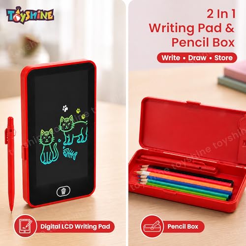Image of Toyshine 2 in 1 Digital LCD Writing Tablet Children Doodle Board with Pencil Box for Kids 3-10 Years Old Boys /Girls Gifts Education Learning Toy, Red