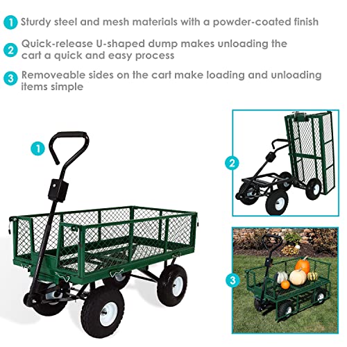 Sunnydaze Utility Steel Dump Garden Cart, Outdoor Lawn Wagon With Removable Sides, Heavy-Duty 400 Pound Capacity, Green #TOP3