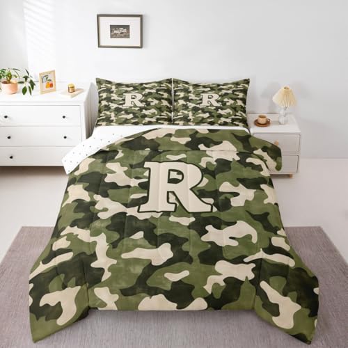 Feelyou Hunting Camo Comforter Set King Size Personalized Initial R