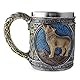 Edelstahl-Tasse, Wolfsbecher, Kunstharz, 3D, stereoskopisch, Retro-Wölfe-Tasse, Kaffeetasse, Halloween-Bierkrug, Metallbecher, Wolfs-Dekor, Wolfs-Geschenk für Männer