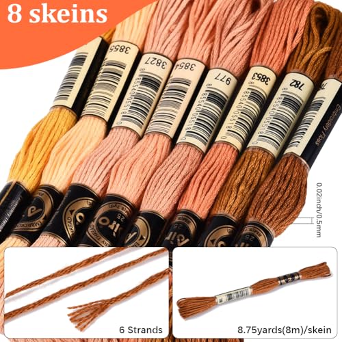 Image of 70 Yards 8 Skeins Gradient 6 Strands Neutral Earth Tones Variegated Embroidery Floss Cross Stitch Polyester String Thread Friendship Bracelet Threads Bulk for Hand Sewing Making Craft Supply