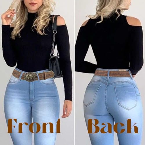 Brown Western Belt for Women Men Country Cowgirls Cowboys Leather Belts Vintage Buckle Waist Belt for Jeans Pant Dress4
