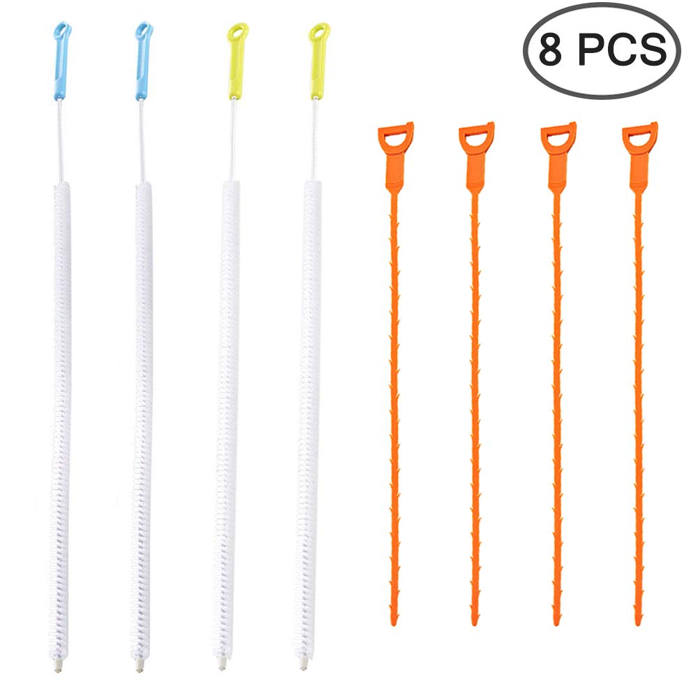 SENHAI 8 Pack Pipe Dredge Tool, Drain Clog Remover Sewer Hair Catcher Cleaning Brush, for Kitchen Plumb, Toilet, Bathroom Tub