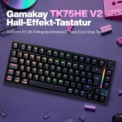 GK GAMAKAY TK75HE V2 75% Rapid Trigger Kabelloses Gaming Tastatur QWERTZ (ISO-DE Layout) mit TFT Bildschirm, BT/2.4GHz/USB-C 8KHz 0,005mm RT, Hall Effekt Magnetschalter Tastatur (Magnetic Phoenix) – Bild 3