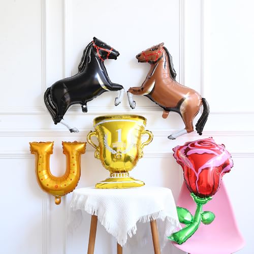 Image of Derby Day Balloons Set, 5Pcs Run for the Roses Horse Racing Decorations Include Horse /Rose /Horseshoe /Champion Trophy Foil Balloons for Kentucky Party, Equestrian Race Horseback Riding Theme Party