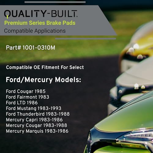 Image of QUALITY-BUILT Front Semi-Metallic Brake Pads, Premium 1001-0310M, Compatible with 1983-1993 Ford /Mercury (Capri,Cougar,Fairmont,LTD,Marquis,Mustang,Thunderbird)