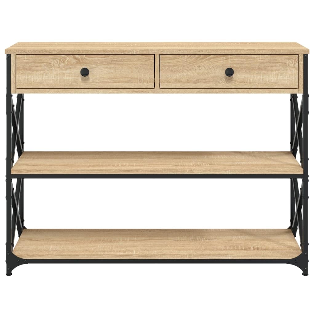 Stolik konsolowy dąb Sonoma 100 x 28 x 75 cm, materiał drewnopochodny z metalową ramą, regulowane nogi, stabilny stół do przedpokoju z miejscem do przechowywania do salonu, przedpokoju