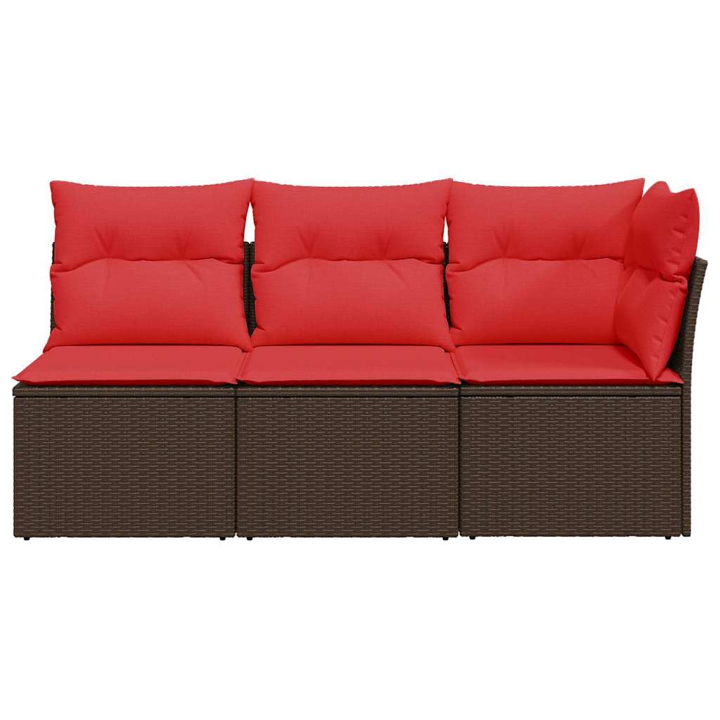 Sofá de jardín de 3 plazas de ratán sintético marrón con cojines, muebles de jardín de ratán sintético con espacio de almacenamiento y bolsa impermeable, fundas extraíbles, diseño modular para