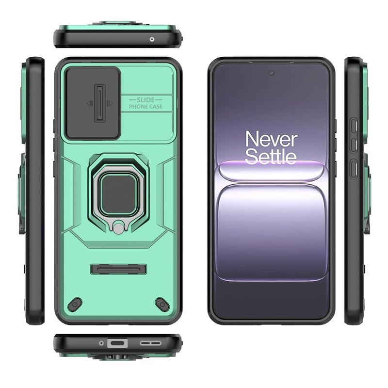 Image of Casodon Heavy Duty Armor Back Case Cover for Oneplus Nord CE 5 5G - Magnetic Kickstand Ring with Camera Shutter Protection, Rugged Bumper Hard Back Cover for Oneplus Nord CE 5 5G (PC & TPU|Green)