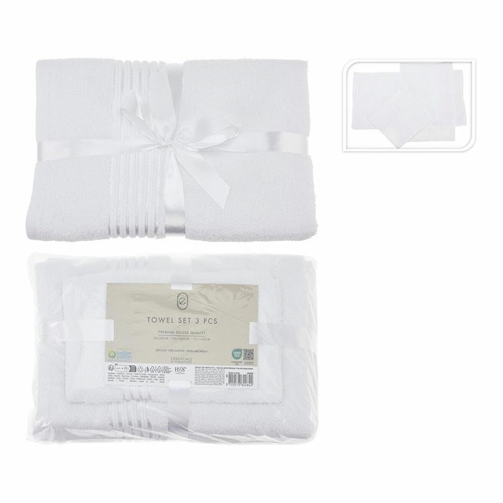 BIGBUY HOME Juego de Toallas Essentials Blanco (3 Piezas)