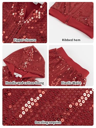 Image of LOLANTA 2Pcs Girls Dance Outfits Cropped Sequin Jacket Pants Set, Kids Hip Hop Dance Costumes for 80s 90s Party 5-15 Years