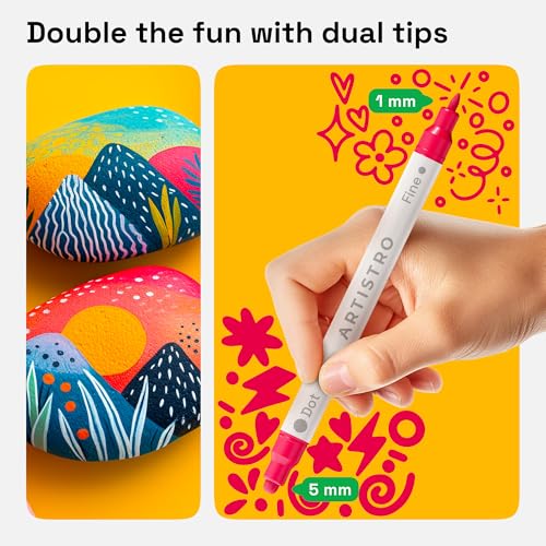Image of ARTISTRO 72 Acrylic Paint Markers for Rock, Fabric, Wood, Glass, Eggs - Dual-Tip Paint Pens for Coloring Books for Adults, Teens, Kids - Art & Craft Supplies - Gift Idea - Easter Basket Stuffers