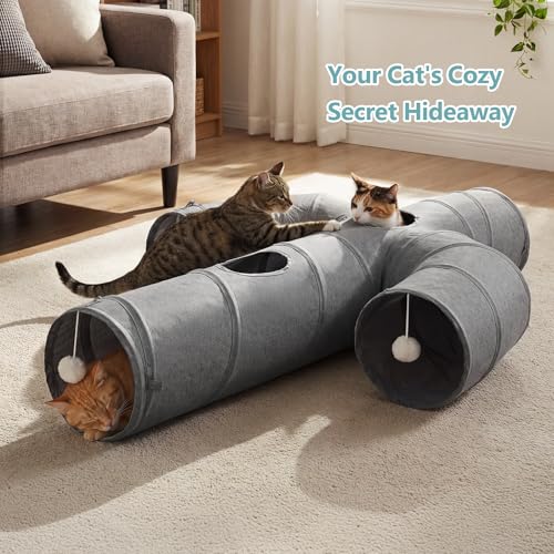 Image of Ownpets Cat Tunnel Sturdy Oxford Fabric Cat Tunnel Toy, Cactus Shape Collapsible Cat Tunnels for Indoor Cats,Interactive Peek Hole Pet Tunnel Tube with Cat Wand Toy