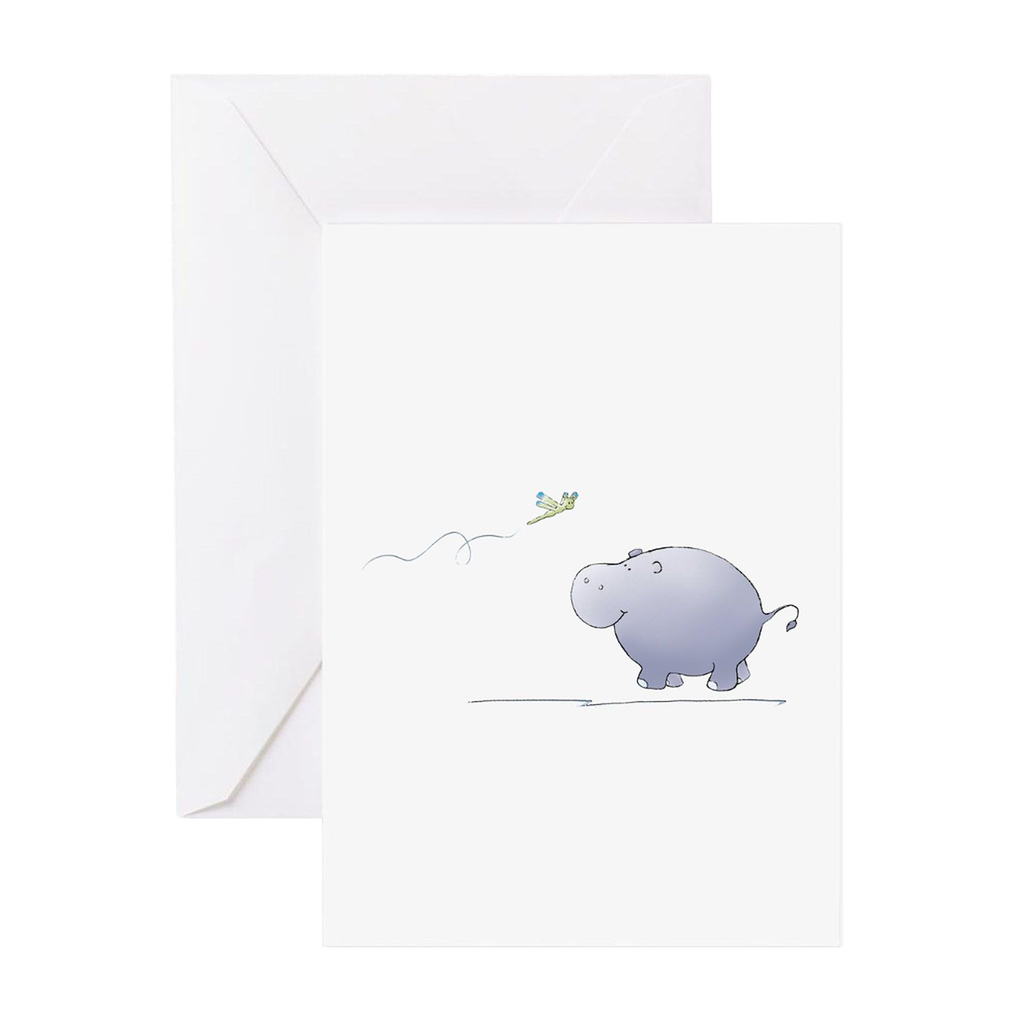 CafePress Hippo And Dragonfly Greeting Cards Folded Greeting Card Glossy