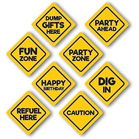 Construction Birthday Party Supplies by Jayd Products, Construction Sign Cutouts, 8 Pack, Medium Size 8" Cover