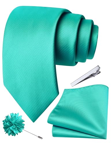 Image of Branduce 3.15 inch(8cm) Solid Formal Tie and Pocket Square Plain Necktie Lapel Pin and Tie Clip Set for Men